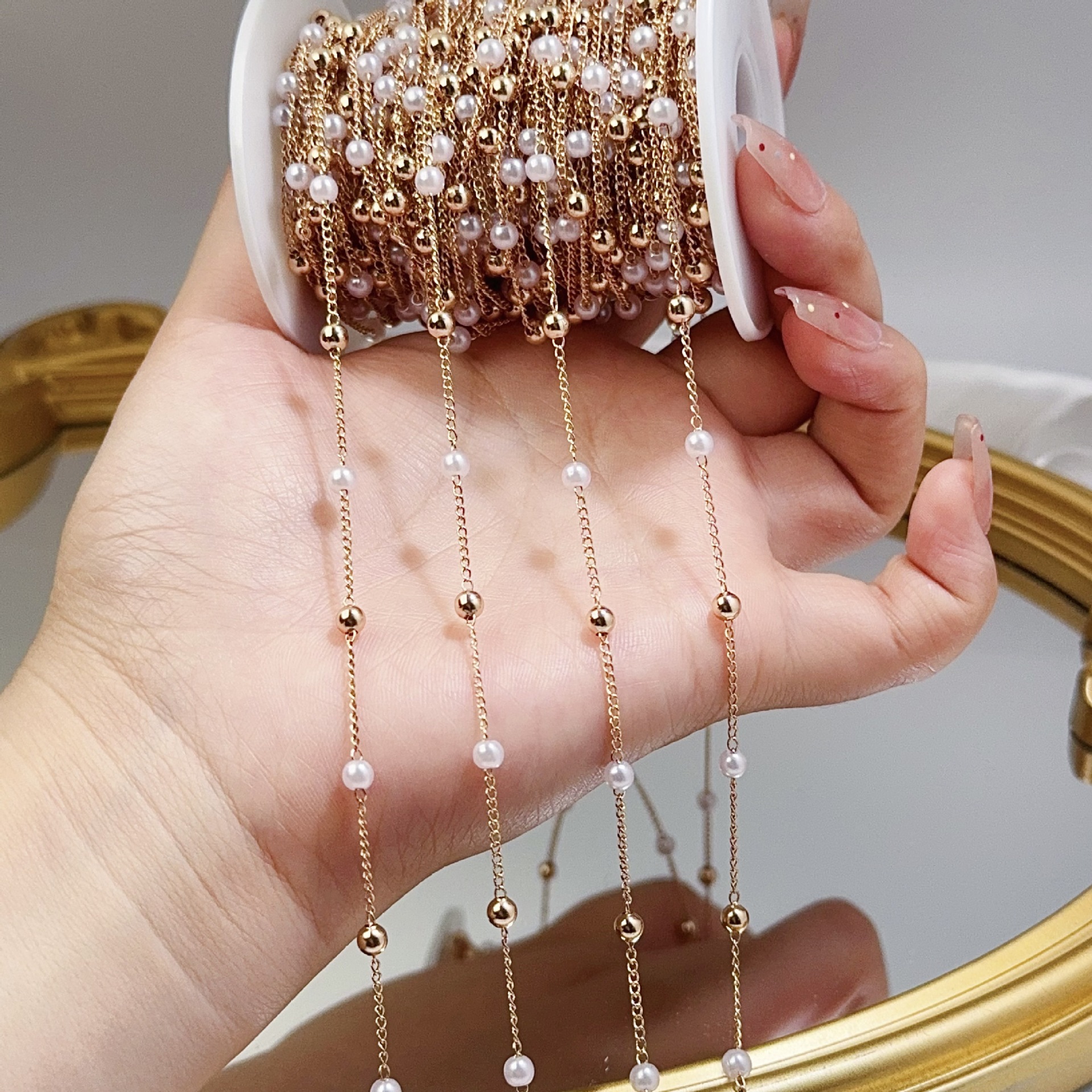 0.5/1/2M Pearl Copper Bead Cha - огляд і ціна Pearl Trim Chain