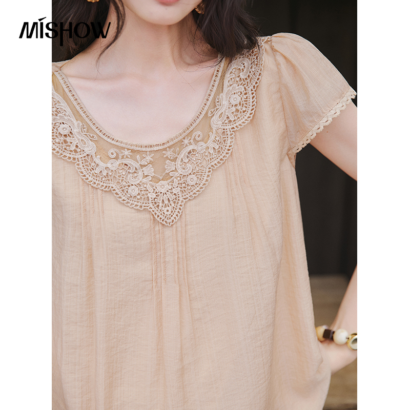 MISHOW Lace Round Neck Top Sho - огляд і ціна Elastic Lace Trim
