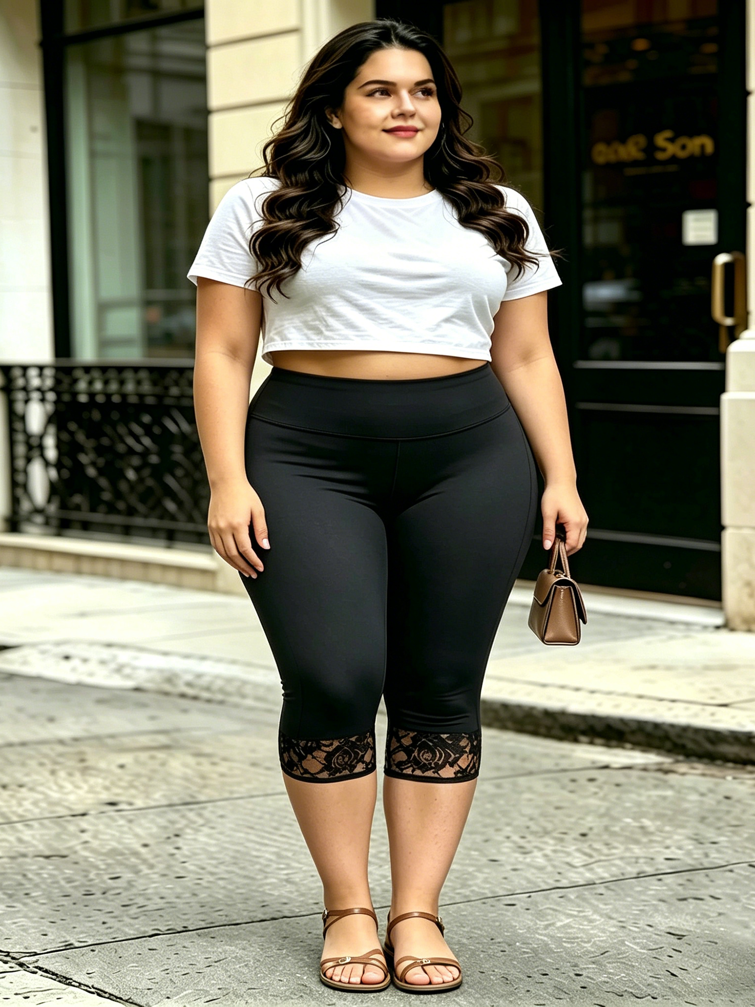 Capri Leggings Cropped Casual  - огляд і ціна Elastic Lace Trim