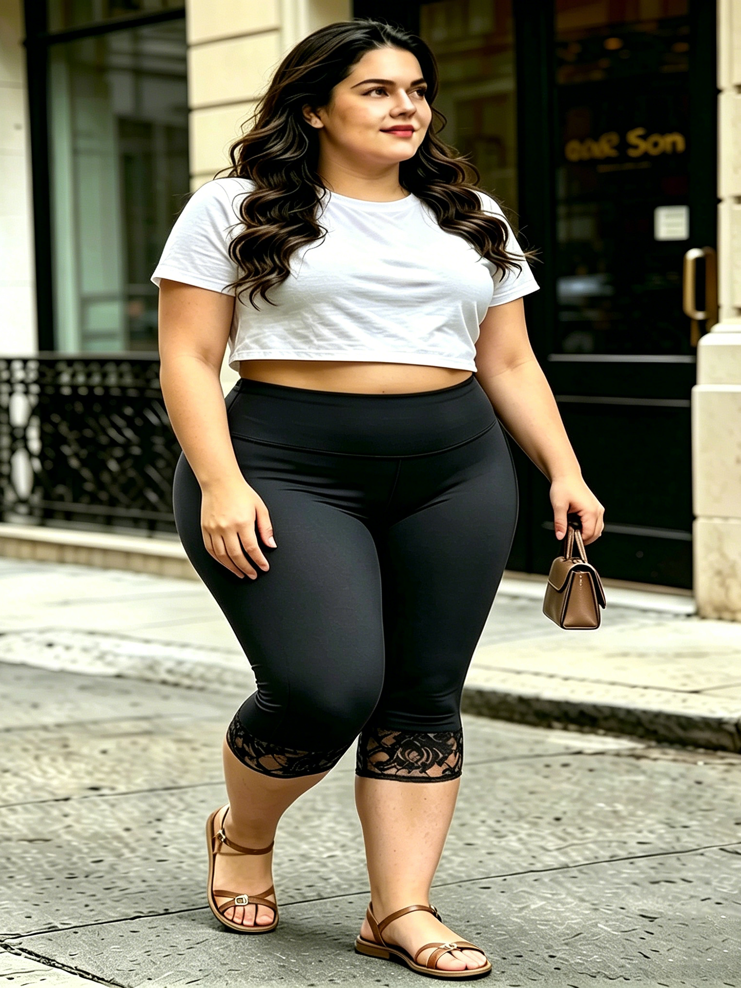Capri Leggings Cropped Casual  - огляд і ціна Elastic Lace Trim