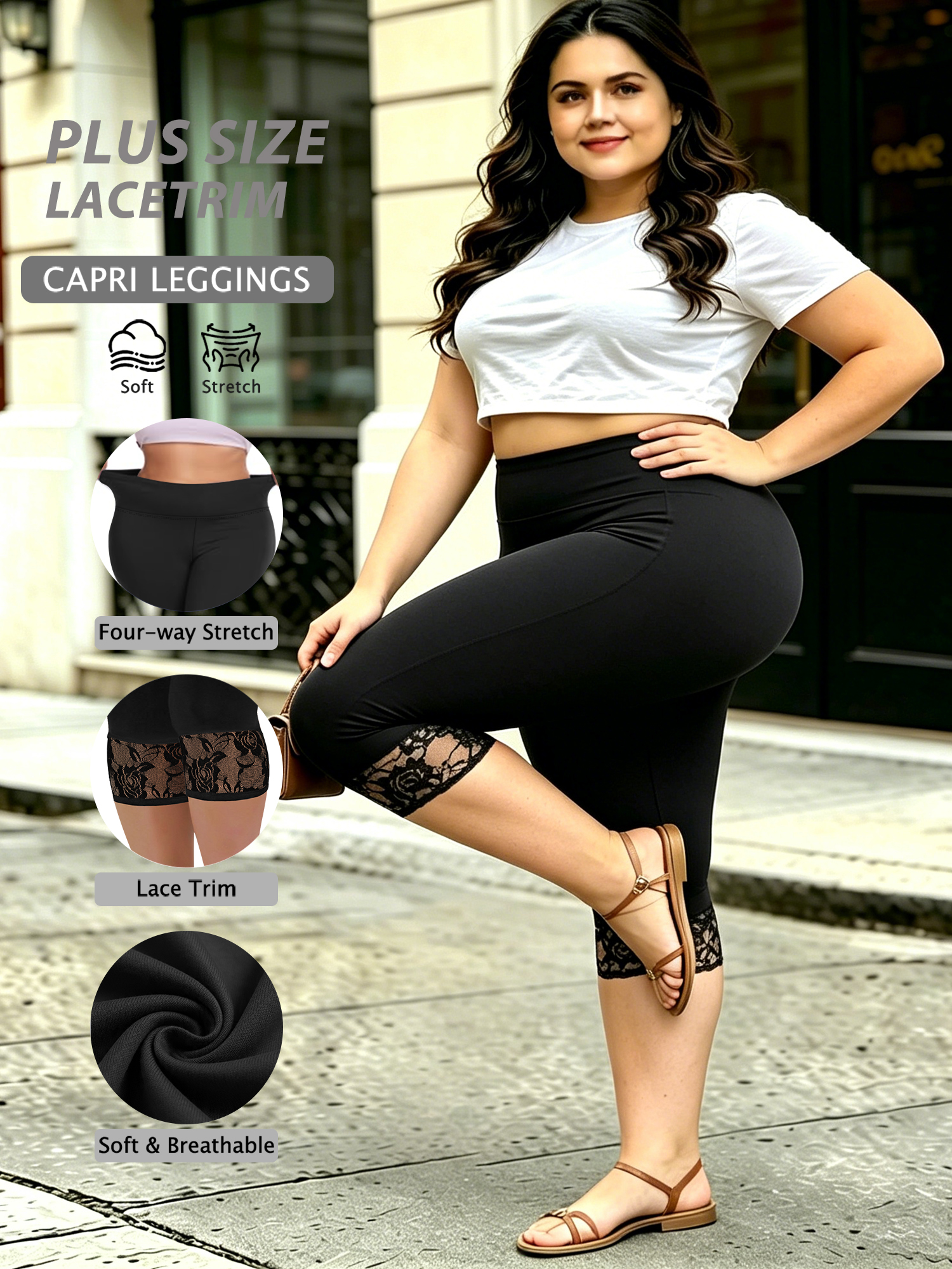 Capri Leggings Cropped Casual  - огляд і ціна Elastic Lace Trim