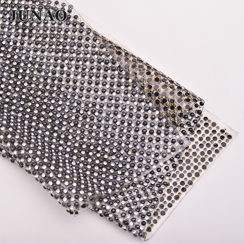 JUNAO 24*40cm Hotfix Pearl Rhi - огляд і ціна Crystal Mesh Fabric
