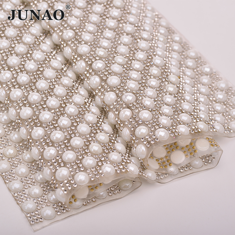 JUNAO 24*40cm Hotfix Pearl Rhi - огляд і ціна Crystal Mesh Fabric